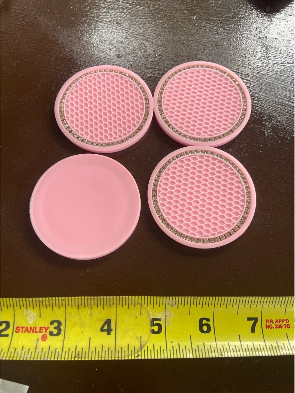 D128 pink rubber bling car coaster interior accesories